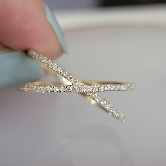 Criss Cross Ring, Diamond X Ring,14k Gold Crossed Ring, Thick Statement Ring Real Gold, Natural Diamond Ring for Women, Beautiful Ring in14k