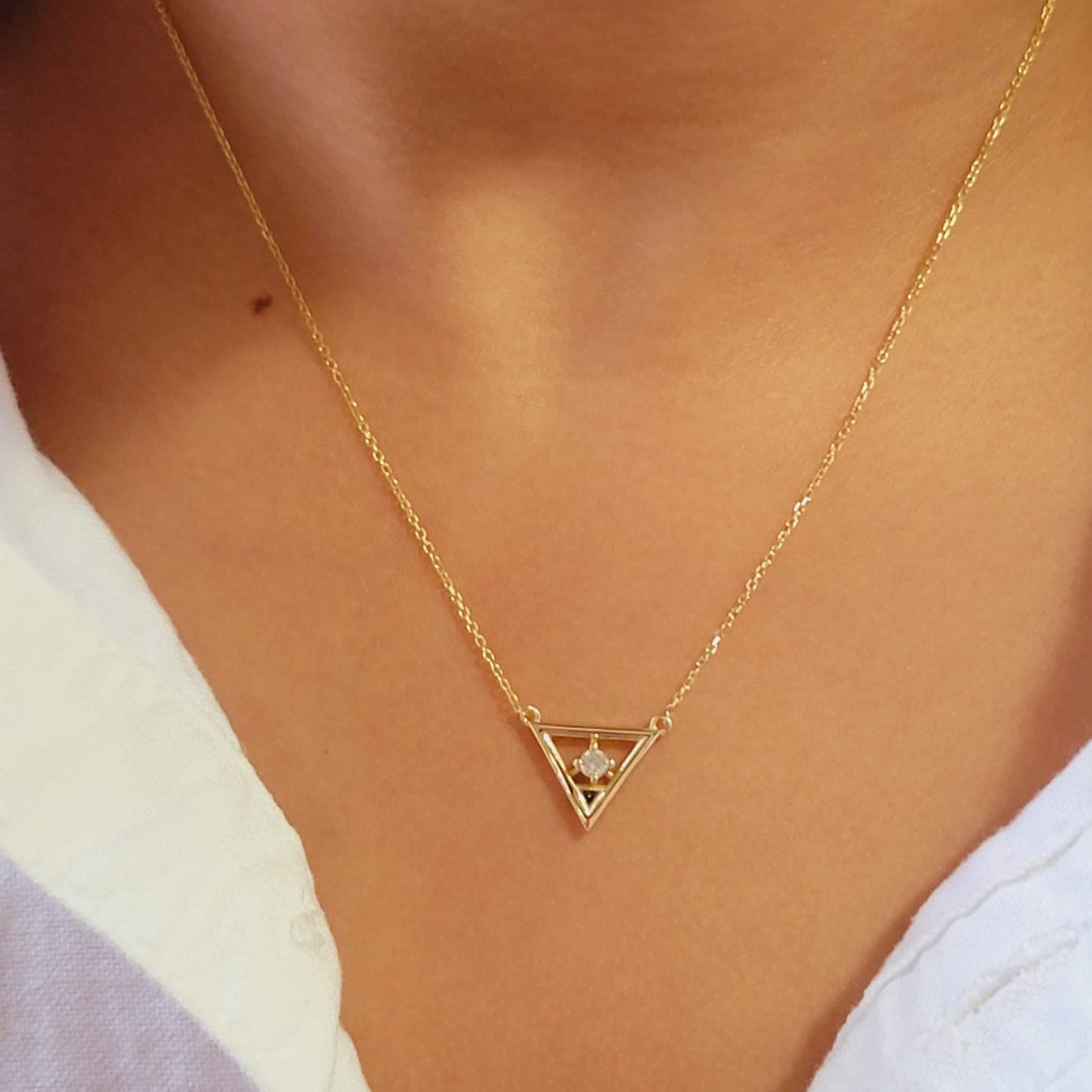 Trillion Diamond Necklace, Diamond Triangle Necklace, 14K Gold Diamond Necklace, Geometric Diamond Necklace, Charm Pendant Necklace, Rose