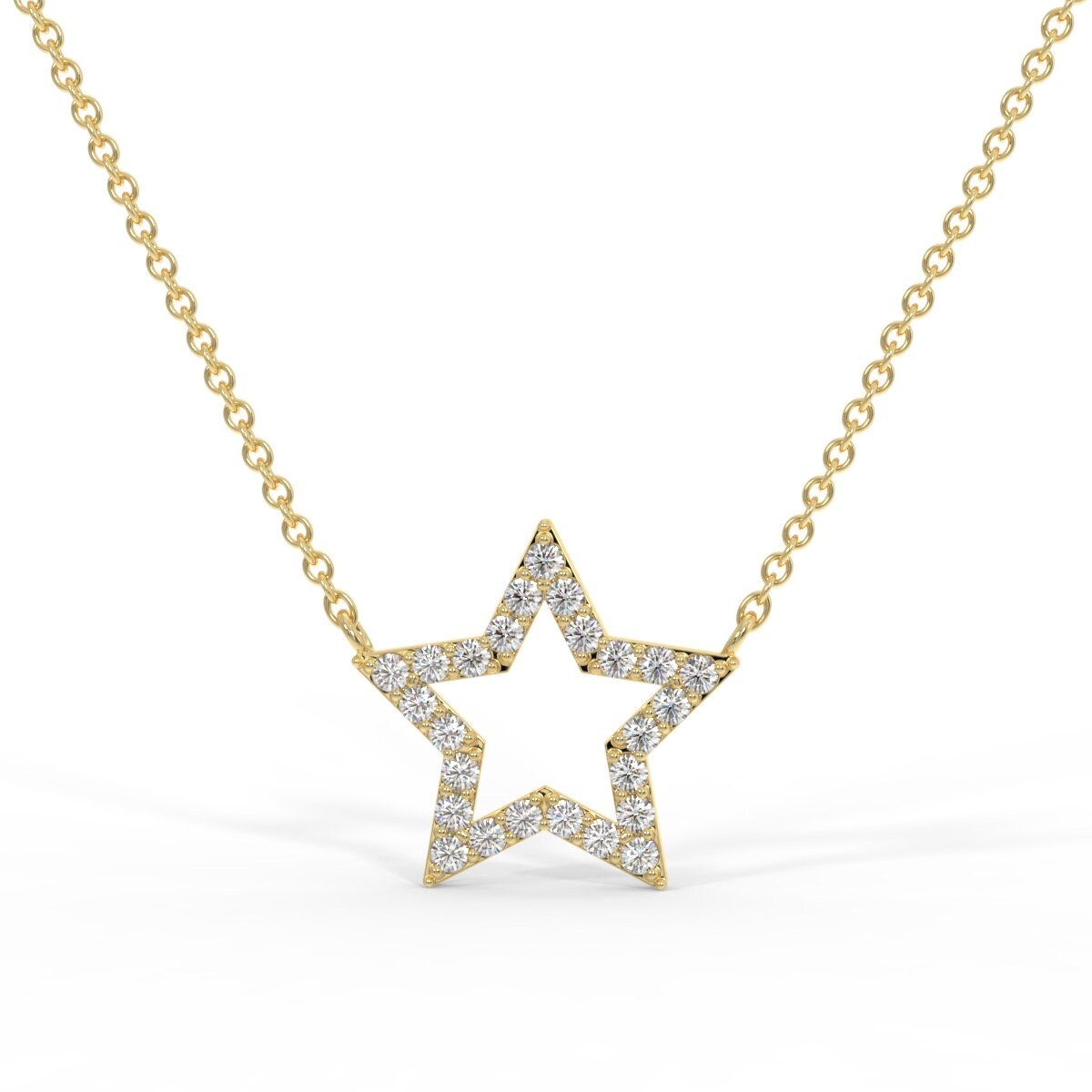14k Solid Gold Star Diamond Necklace, Small Star Charm, Dainty Gold Necklace, Natural Diamond Necklace, diamond Star Pendant, White, Rose