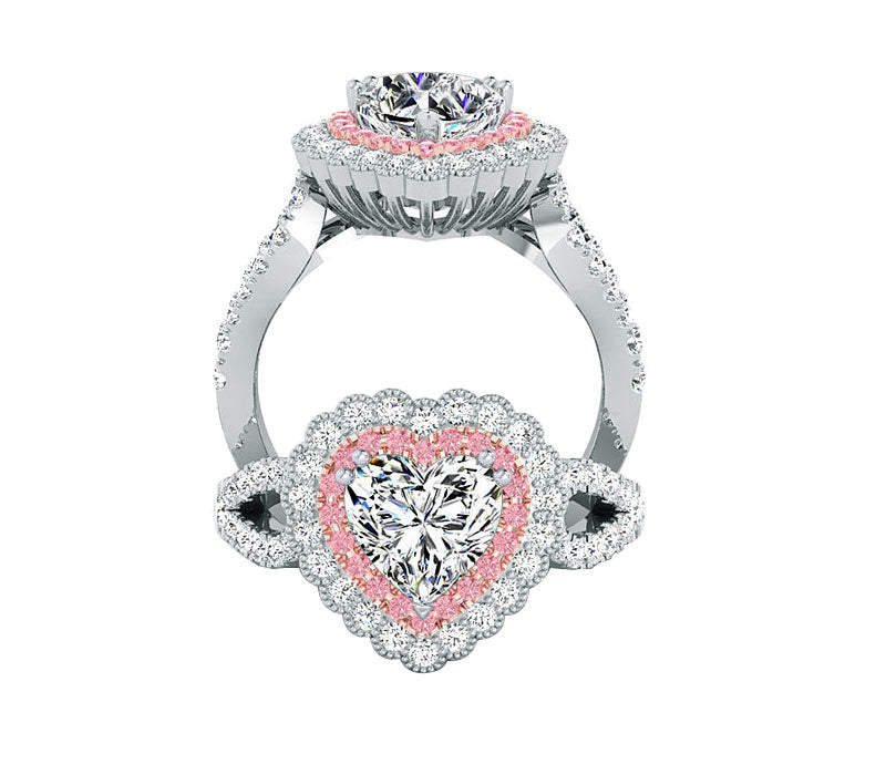 TWO-TONE HEART HALO DIAMOND ENGAGEMENT RING