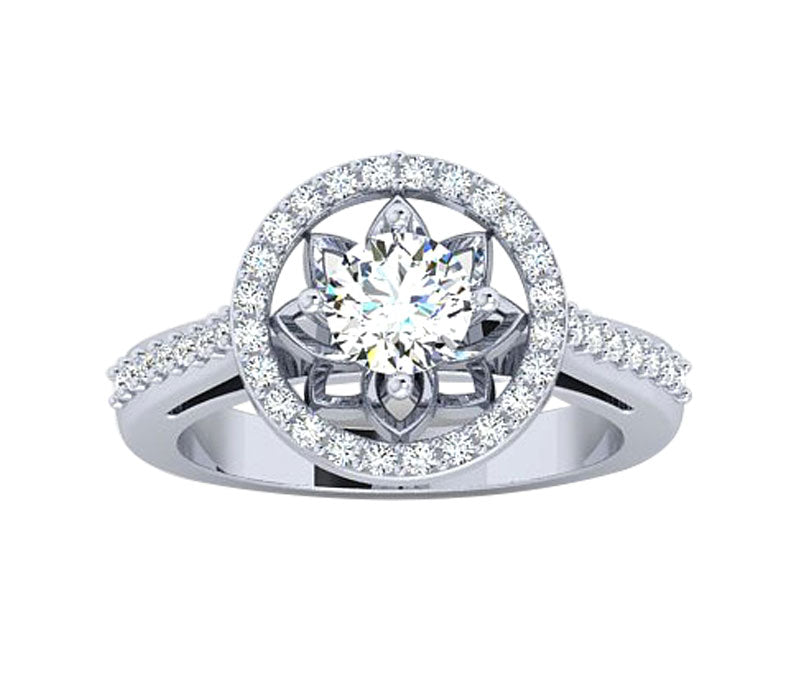 TWO-TONE FLORAL HALO DIAMOND ENGAGEMENT RING
