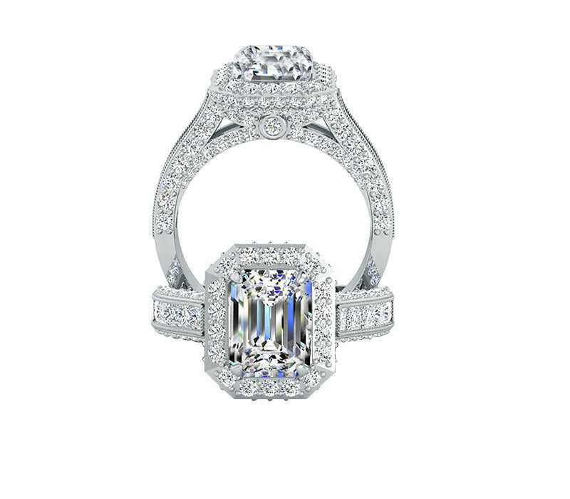 LUMINOUS EMERALD CUT HALO DIAMOND ENGAGEMENT RING