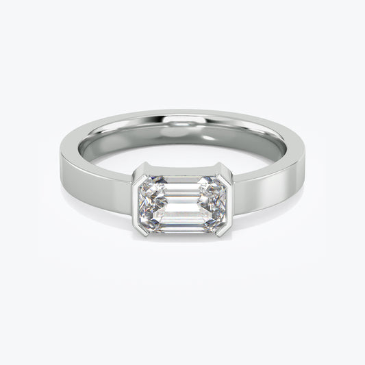 14k Emerald Cut Low Profile Bezel East-West Solitaire Lab  Grown  Diamond Ring