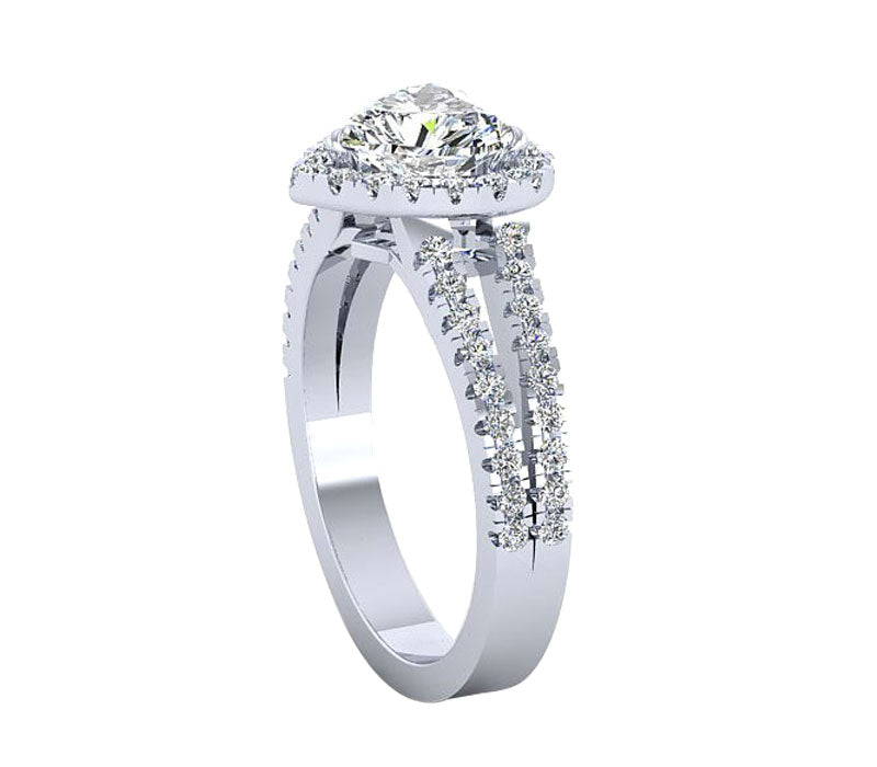 ROMANTIC SPLIT-SHANK HEART SHAPED HALO DIAMOND ENGAGEMENT RING