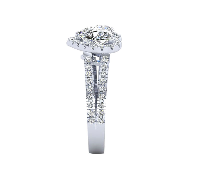 ROMANTIC SPLIT-SHANK HEART SHAPED HALO DIAMOND ENGAGEMENT RING