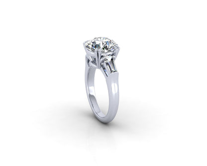 DOUBLE CLAW PRONG TAPERED BAGUETTE DIAMONDS ENGAGEMENT RING
