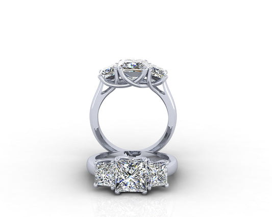 THREE-STONE TRELLIS PRINCESS-CUT DIAMOND ENGAGEMENT RING