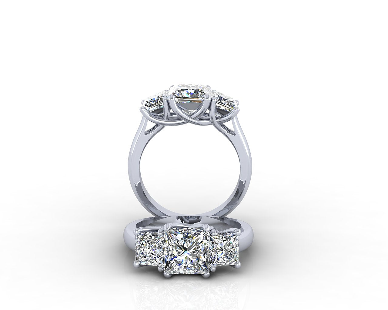 THREE-STONE TRELLIS PRINCESS-CUT DIAMOND ENGAGEMENT RING