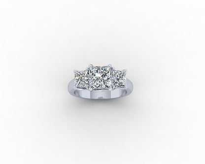 THREE-STONE TRELLIS PRINCESS-CUT DIAMOND ENGAGEMENT RING