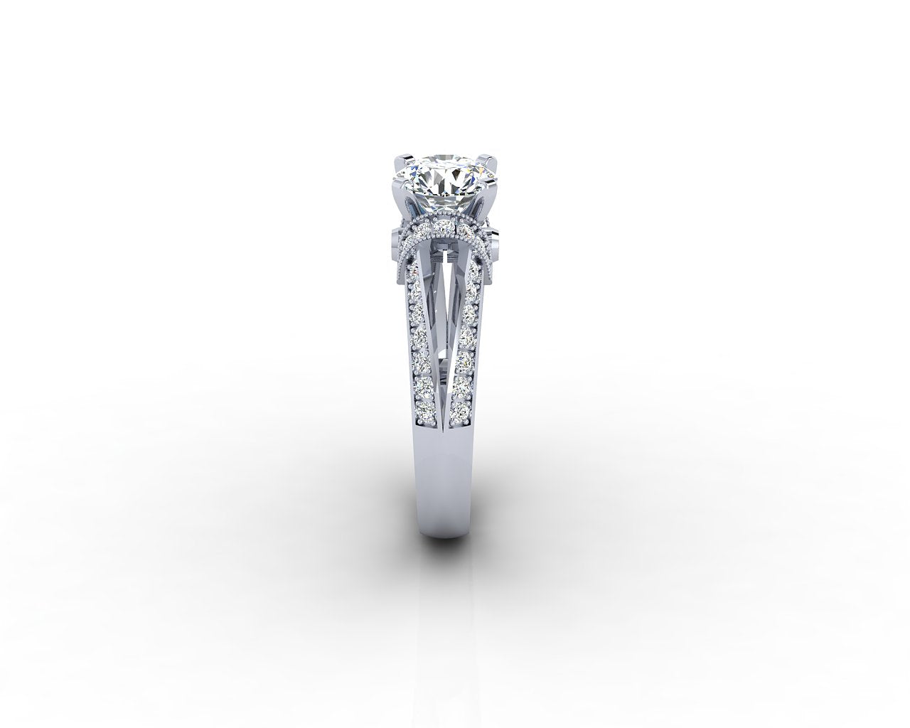 FANCY ROUND DIAMOND SPLIT SHANK ENGAGEMENT RING