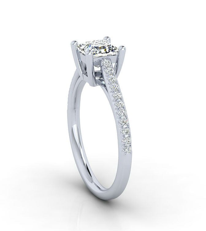 DAINTY PAVE SETTING PRINCESS CUT DIAMOND ENGAGEMENT RING