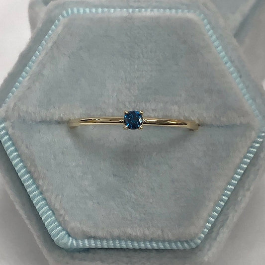 SOLITAIRE NATURAL BLUE DIAMOND 14K SOLID GOLD RING, YELLOW WHITE ROSE ENGAGEMENT BAND, ELEGANT SINGLE STONE JEWELRY, STACKABLE WEDDING SET