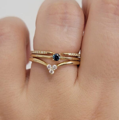 SOLITAIRE NATURAL BLUE DIAMOND 14K SOLID GOLD RING, YELLOW WHITE