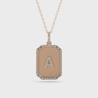 Diamond Tag Initial Necklace in 14k Solid Gold / Personalized Diamond Tag Necklace / Monogram Necklace / Initial Necklace / Letter Pendant