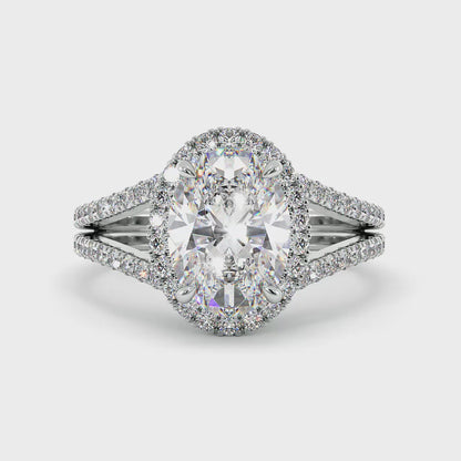 Lab-Grown 2.50 Carat F VS1 Oval Cut Diamond Split Shank Diamond Engagement Ring in 14k White Gold