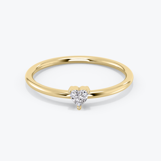 Heart-Shape Diamond Solitaire Ring, 14k Solid White Gold Engagement Band, Dainty Promise Ring, Stackable Diamond Ring, Rose Gold,