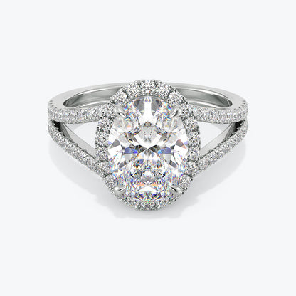 Lab-Grown 2.50 Carat F VS1 Oval Cut Diamond Split Shank Engagement Ring in 14k White Gold