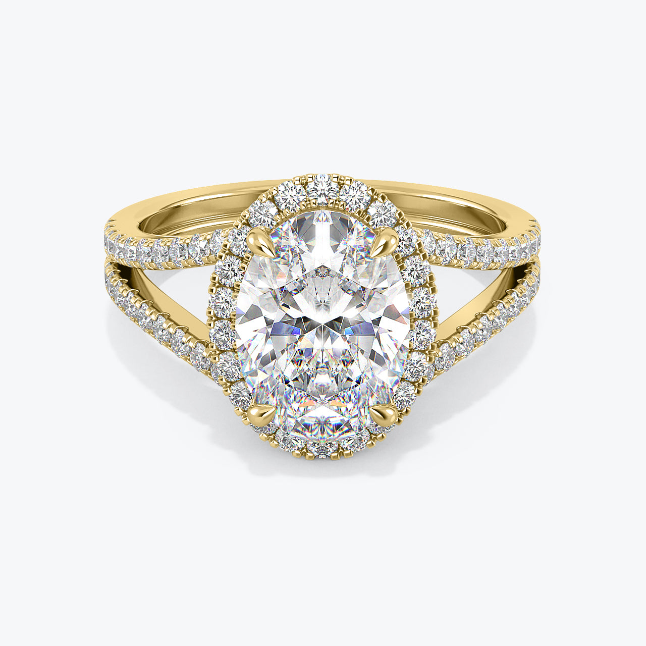 Lab-Grown 2.50 Carat F VS1 Oval Cut Diamond Split Shank Diamond Engagement Ring in 14k White Gold