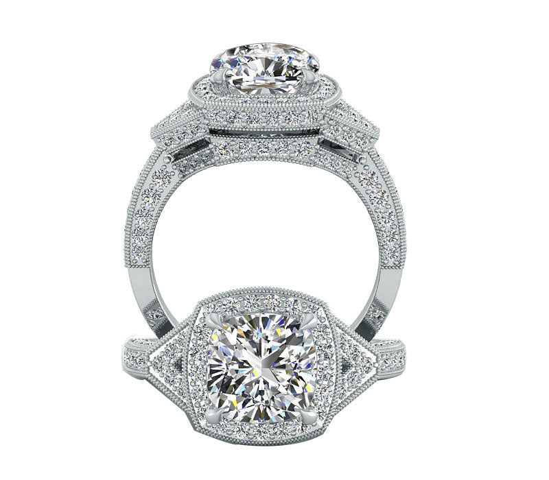 Elegant engagement halo ring set with 1..88 Carat Vs diamond in 18k solid gold