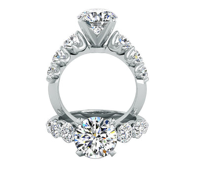 side stone style engagement ring, 1.5 Ct platinum solitaire, Bridal set 