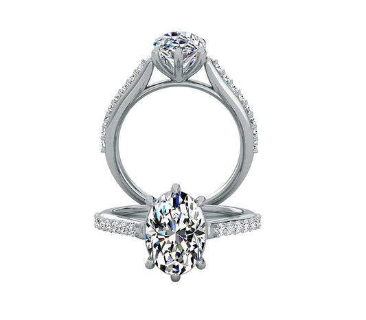 SIX PRONG CATHEDRAL OVAL CUT ENGAGEMENT RING
