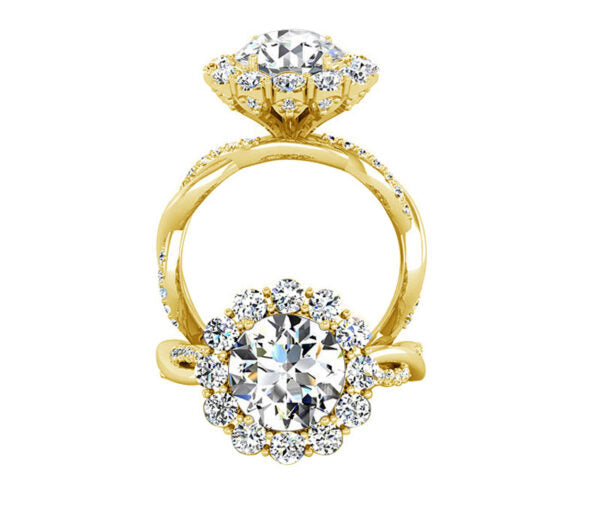 FLORAL TWIST HALO DIAMOND ENGAGEMENT RING