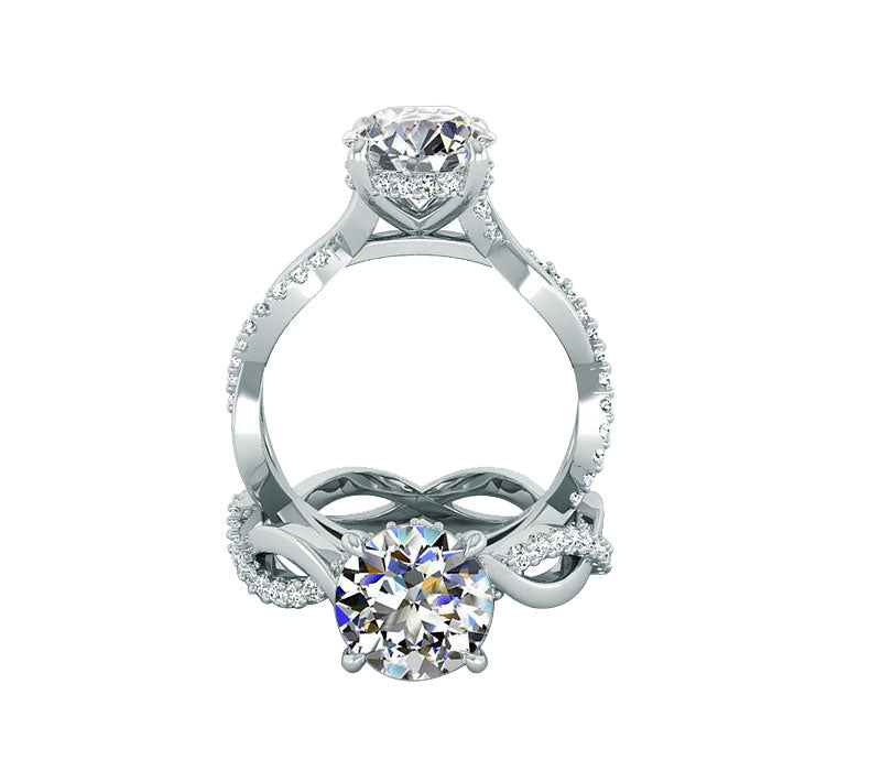 diamond Pavé infinity engagement ring, Diamond twisted infinity Band