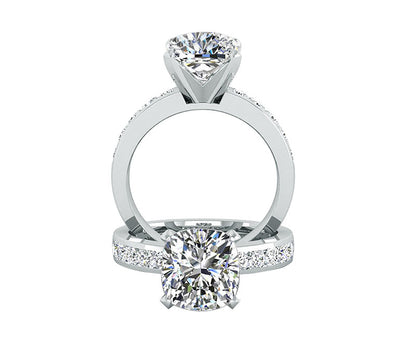 Diamond engagement ring, side stone style, VS diamond solitaire, 14k gold ring 