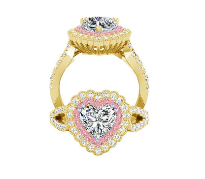 TWO-TONE HEART HALO DIAMOND ENGAGEMENT RING