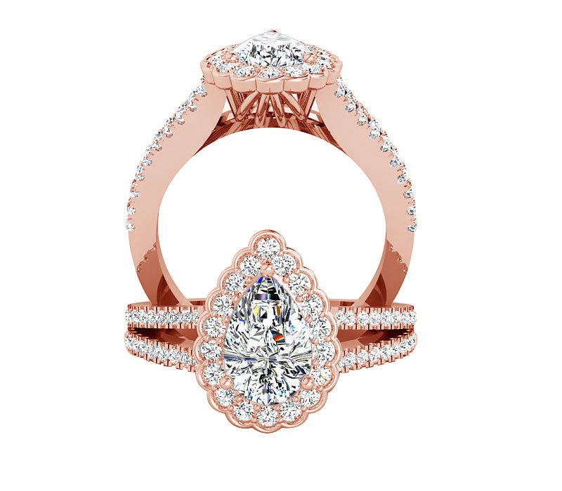 FLORAL PEAR SHAPED HALO DIAMOND ENGAGEMENT RING