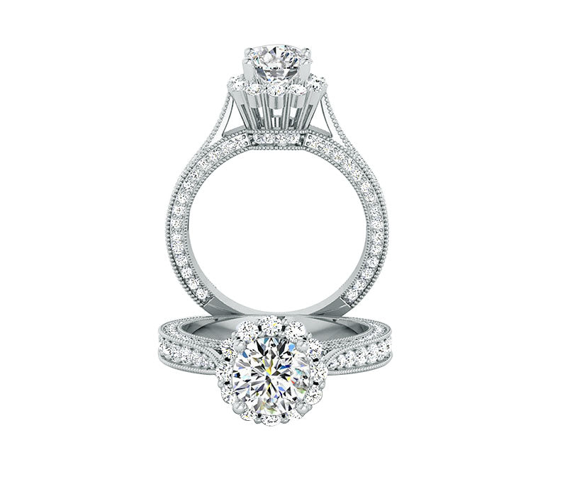 CHARMING FLOWER HALO DIAMOND ENGAGEMENT RING