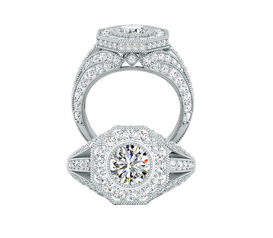 Art- Deco diamond engagement ring, platinum Vs diamond engagement ring. 18k gold-14k white gold