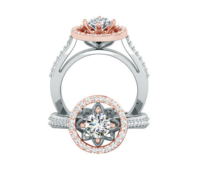 TWO-TONE FLORAL HALO DIAMOND ENGAGEMENT RING