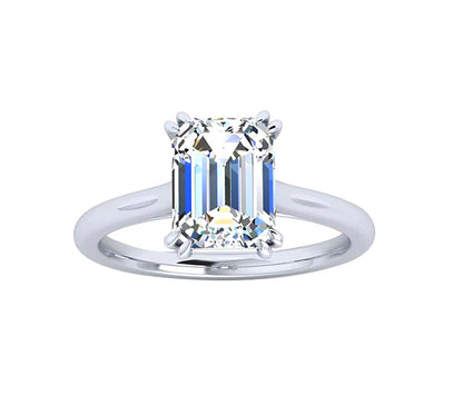 DOUBLE PRONG EMERALD CUT DIAMOND RING SOLITAIRE
