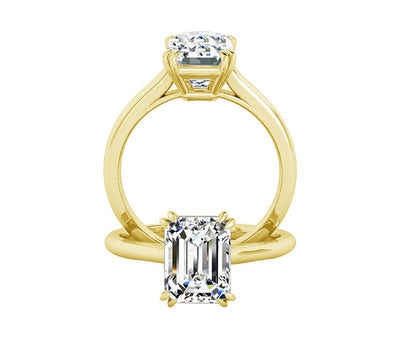 DOUBLE PRONG EMERALD CUT DIAMOND RING SOLITAIRE