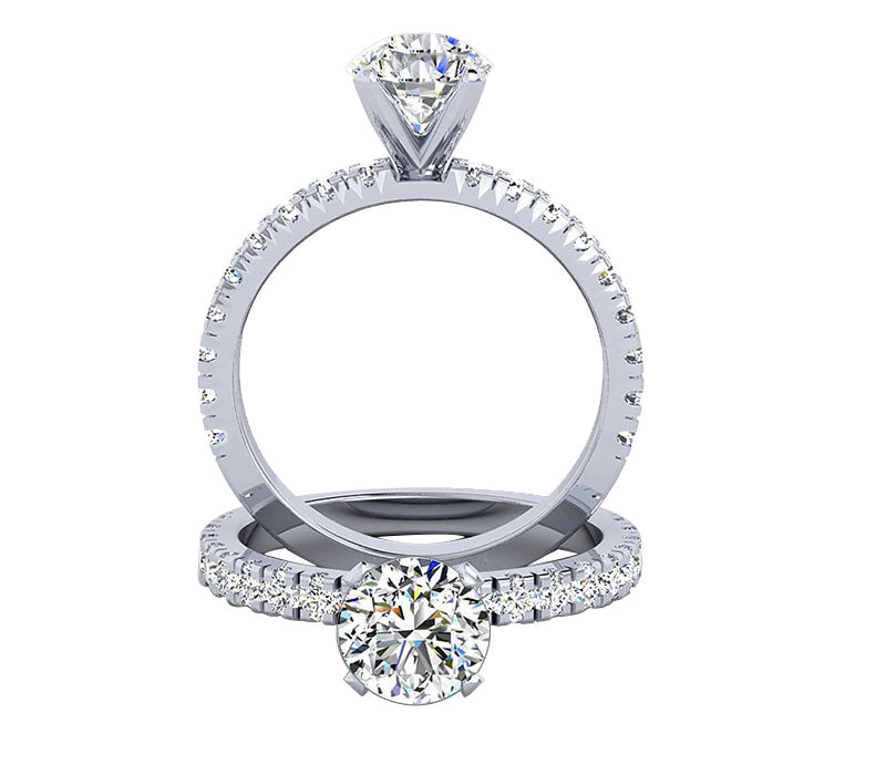 claw prong setting, side stone style engagement ring set with 1 CT of diamond, solid gold bridal ring, wedding ring 