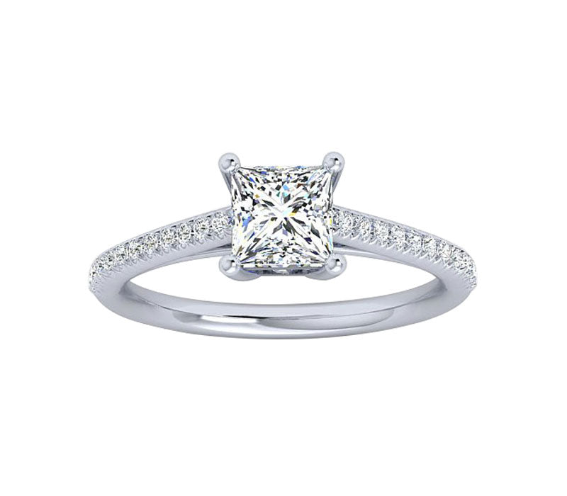 DAINTY PAVE SETTING PRINCESS CUT DIAMOND ENGAGEMENT RING