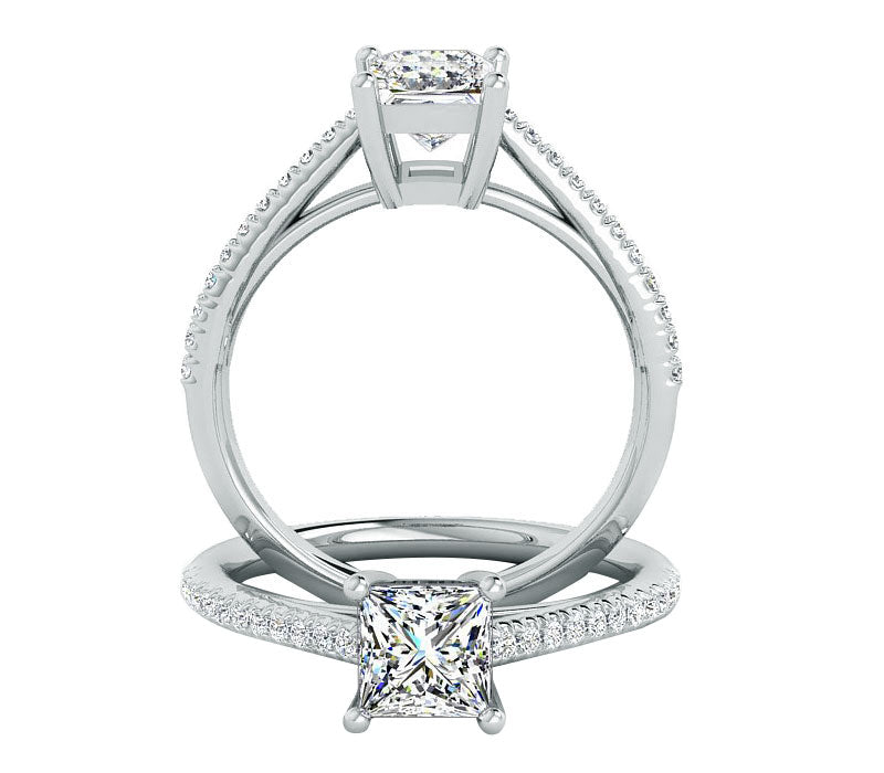 Diamond princess-Cut engagement in VS clarity , 18k white gold wedding ring