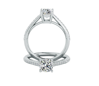 14k white gold Cushion engagement ring, VS diamond bridal ring