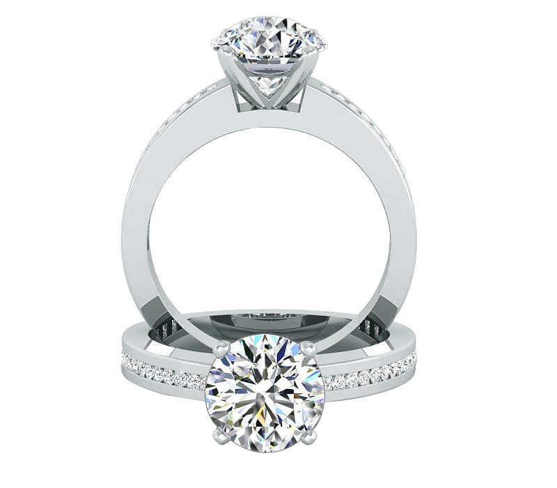18k white gold engagement ring, channel set wedding ring, platinum engagement ring