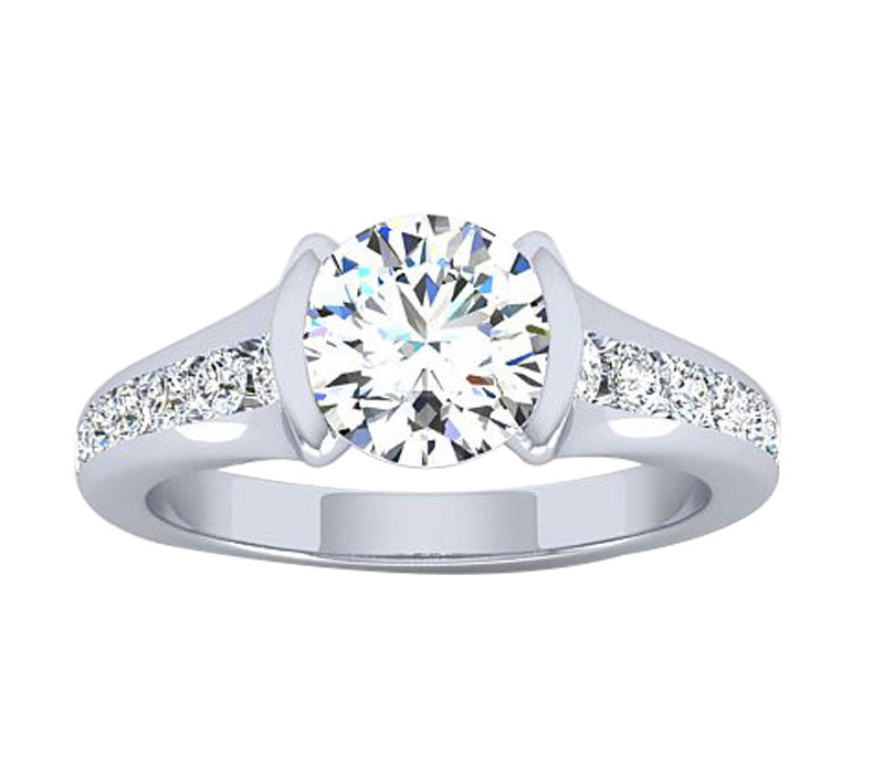 TENSION HEAD GRADUATED CHANNEL DIAMOND ENGAGEMENT RING