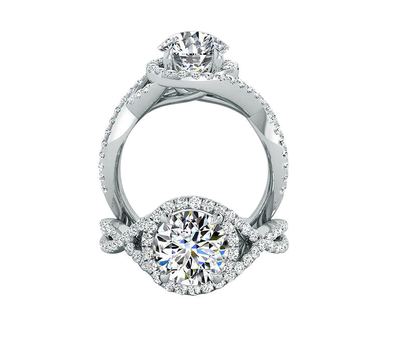 glistening halo around the center diamond in this elegant setting,  glamorous SI1 diamond