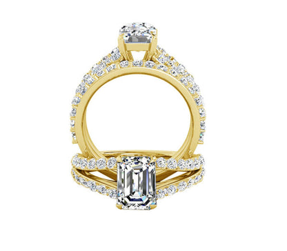 SPLIT SHANK EMERALD CUT ENGAGEMENT RING