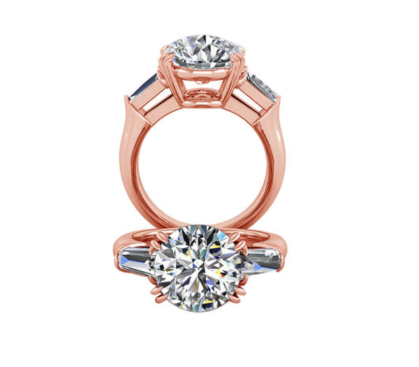 DOUBLE CLAW PRONG TAPERED BAGUETTE DIAMONDS ENGAGEMENT RING