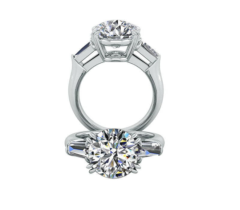 DOUBLE CLAW PRONG TAPERED BAGUETTE DIAMONDS ENGAGEMENT RING