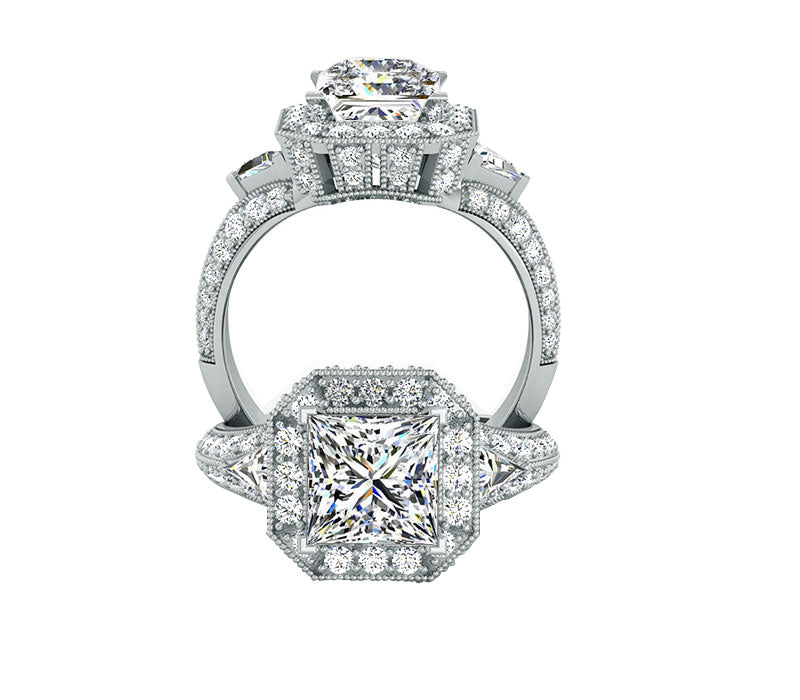 14k gold princess-cut engagement ring set with VS/GF diamond Color