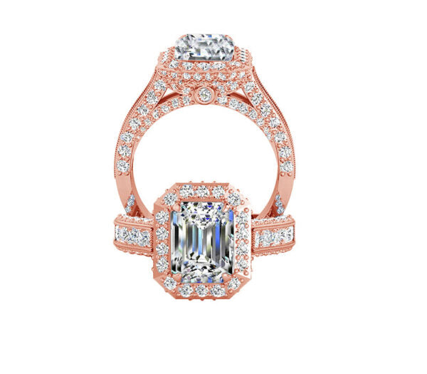 LUMINOUS EMERALD CUT HALO DIAMOND ENGAGEMENT RING