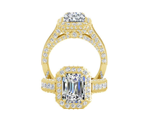 LUMINOUS EMERALD CUT HALO DIAMOND ENGAGEMENT RING