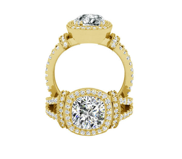 ELEGANT SPLIT SHANK CUSHION CUT HALO DIAMOND ENGAGEMENT RING