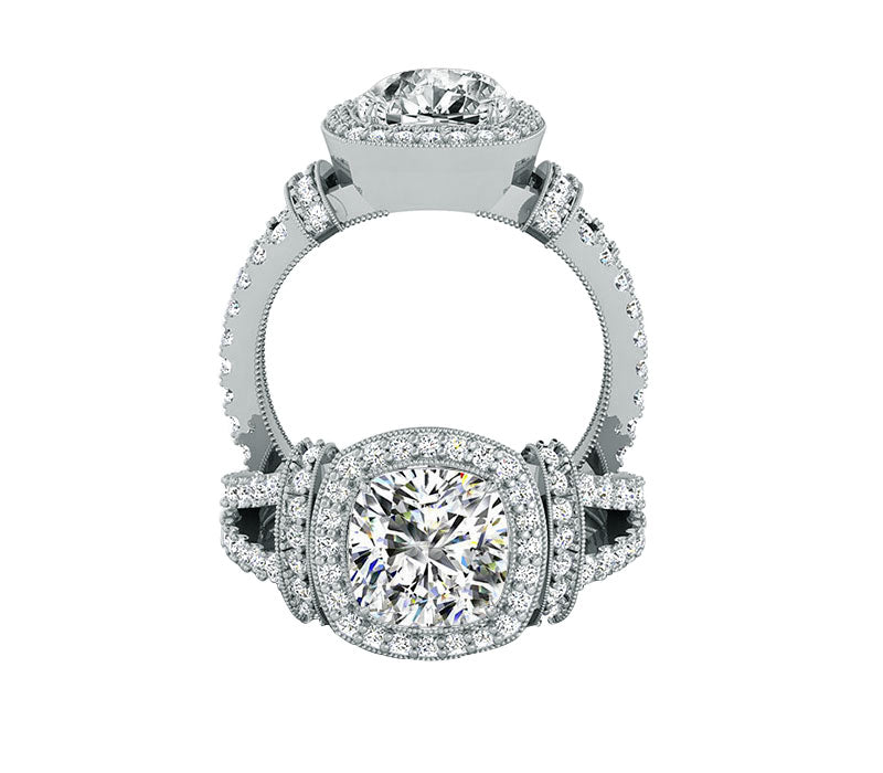 royal diamond engagement ring, split shank style vs diamond bridal ring, platinum ring 
